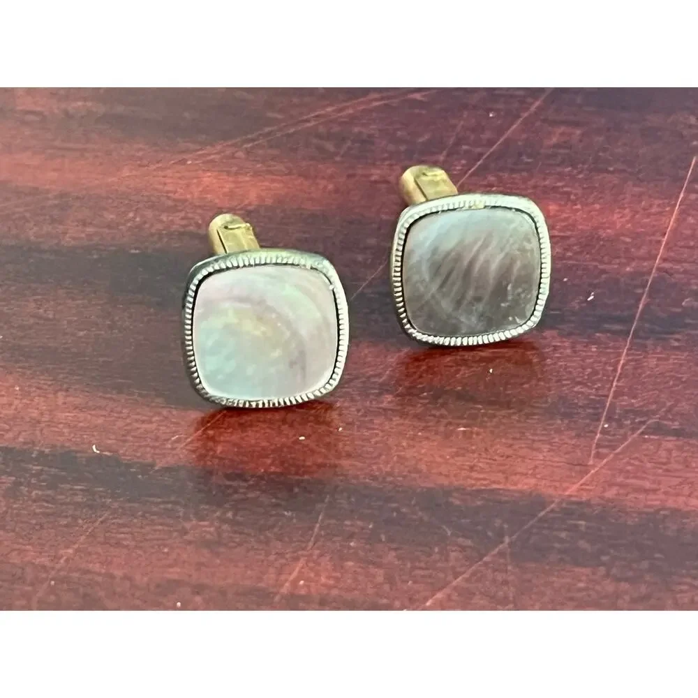 VTG 12K Gold Filled Mother of Pearl Cufflinks Square Swivel Back Classic Regency